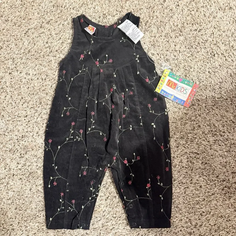 Vintage 1980s McKid Black Jumpsuit With Floral Embroidered New With Tags 12M